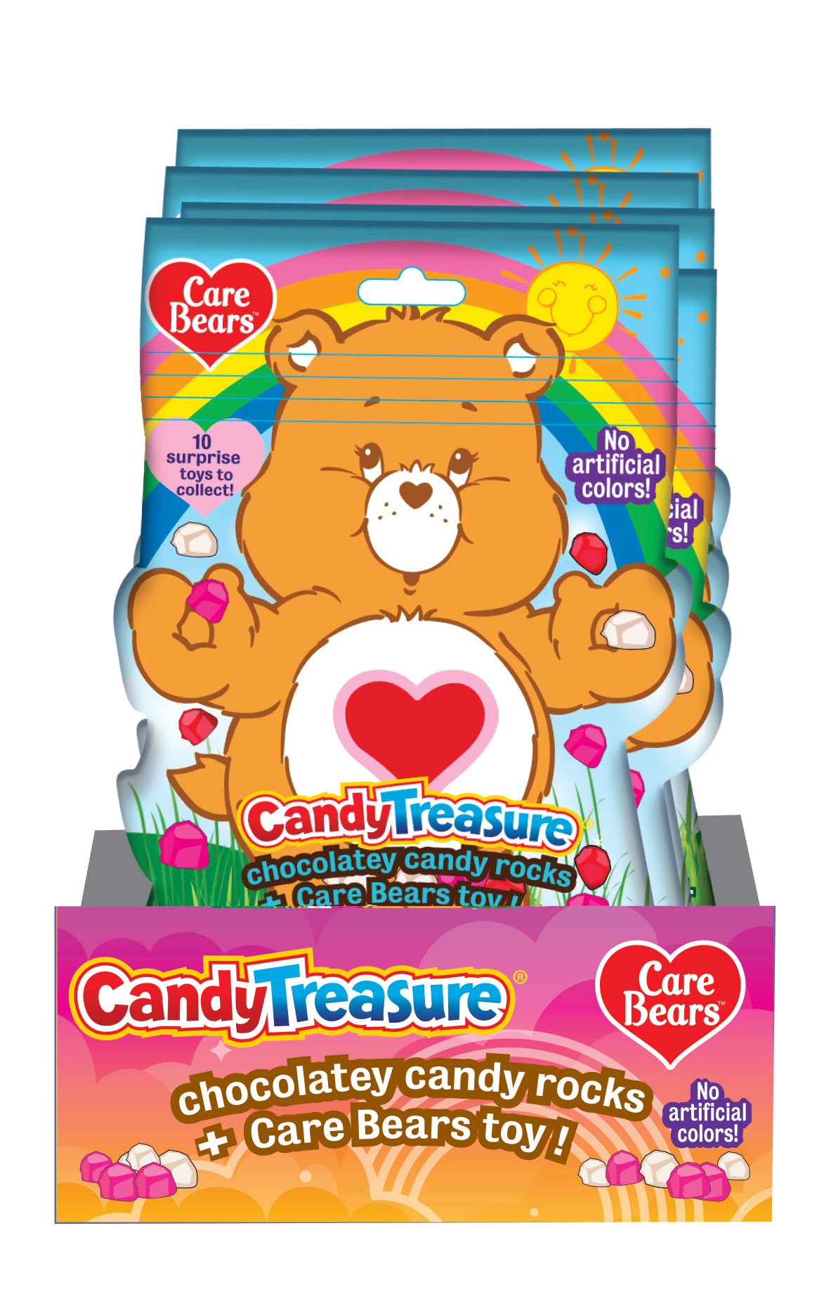 New! Candy Treasure Care Bear Candy Bags with Chocolatey Candy Rocks & Toy | Tray of 8 Bags