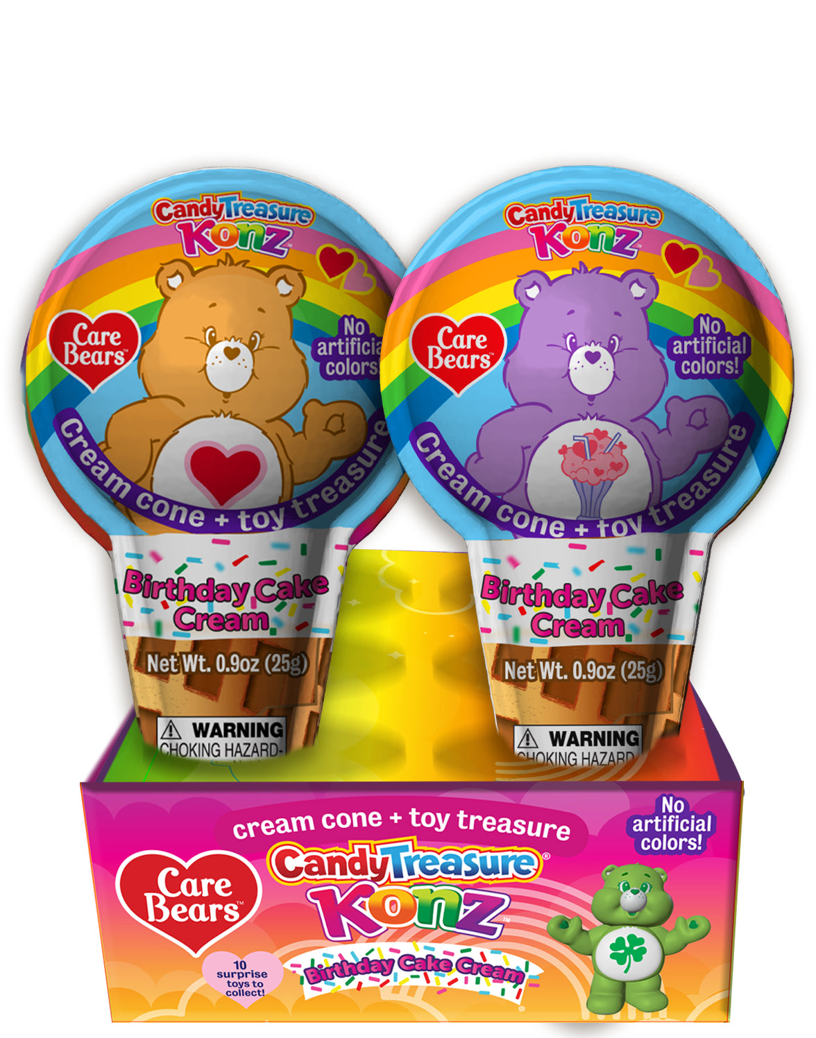 Candy Treasure Care Bears Birthday Cake Cream Konz with Care Bear Toy | Tray of 10