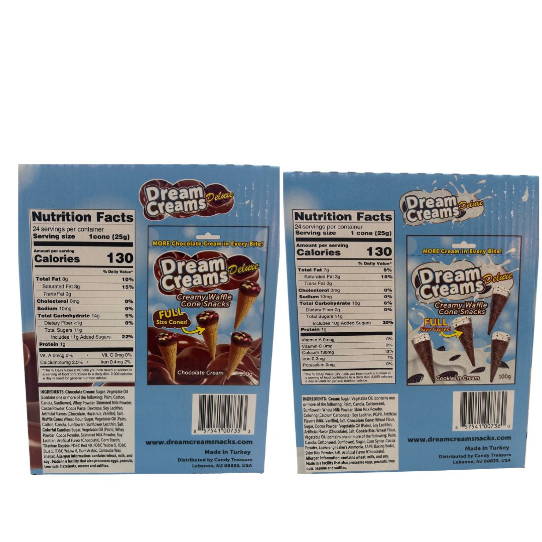 Dream Creams Snacks Mixed Sampler |2 bags of Chocolate Cream Cones and 2 bags of Cookies & Cream Cones